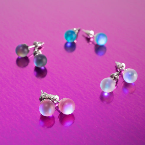 Rainbow White | .925 Sterling Silver | Mermaid Glass Mini Stud Earrings